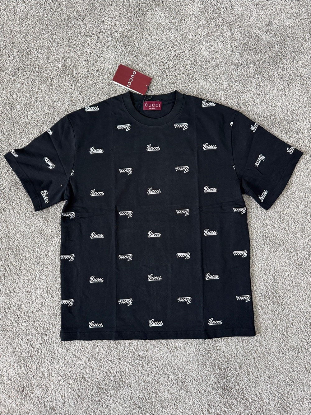 Gucci Black Short-Sleeve Logo-Pattern Tee size XL for men